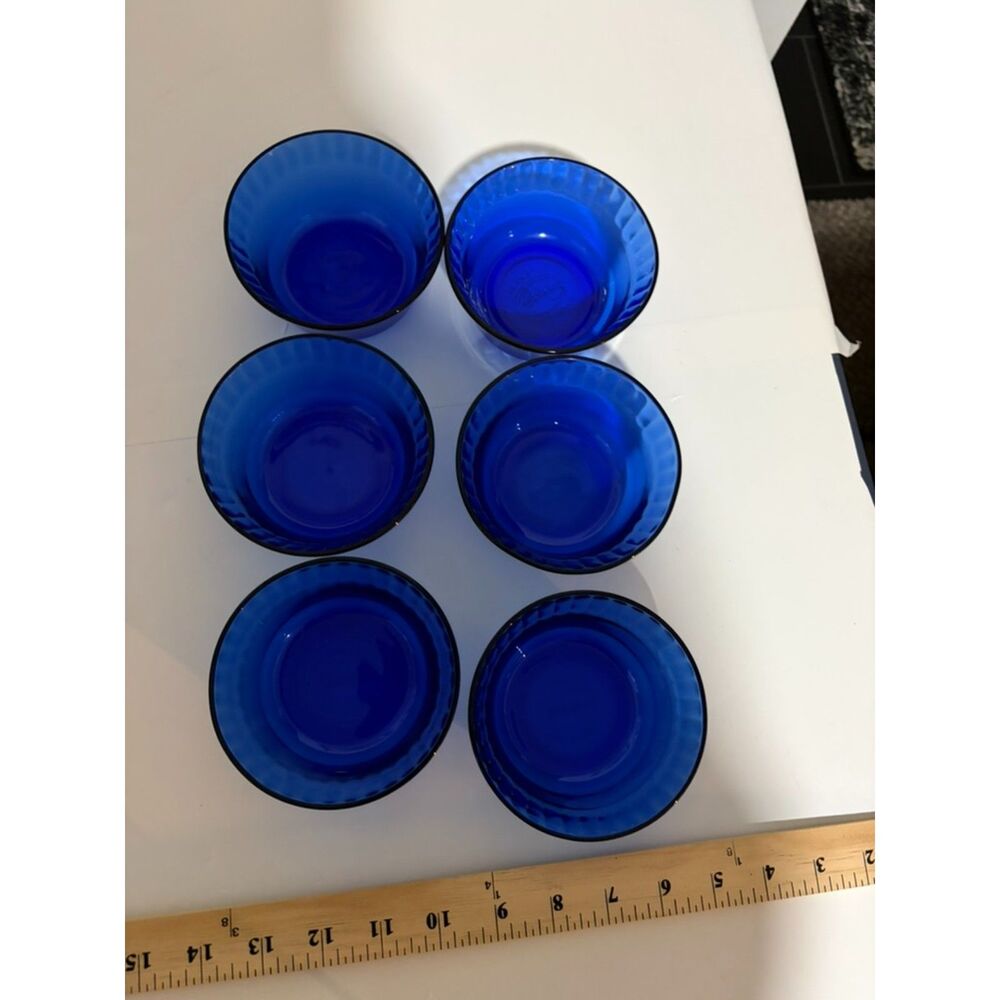 Set of 6 colorex cobalt blue glass custard cups made in brazil